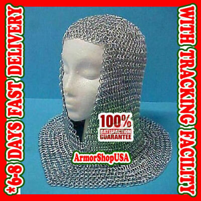 Chainmail Coif Aluminum V-neck Chain Mail Hood Medieval Reenacment Armor Costume