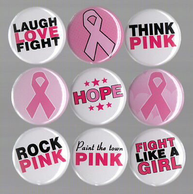 Breast Cancer Awareness Button Set Pink Ribbon Hope Fundraiser Think Love Fight